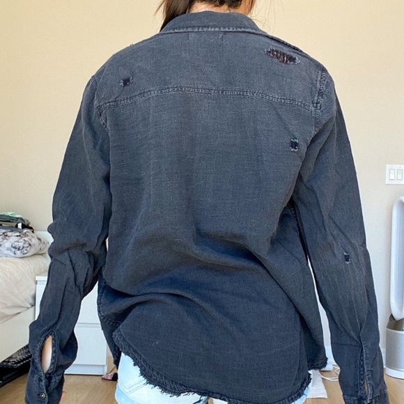 Black Chambray Distressed Button-Up - Picture 3 of 13